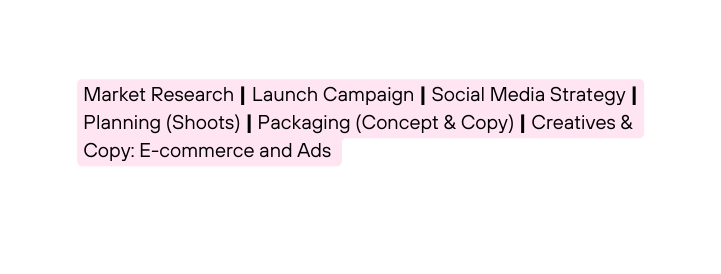 Market Research Launch Campaign Social Media Strategy Planning Shoots Packaging Concept Copy Creatives Copy E commerce and Ads